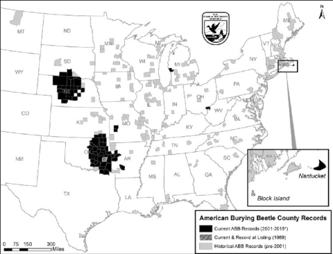 A map showing beetle populations in the USA