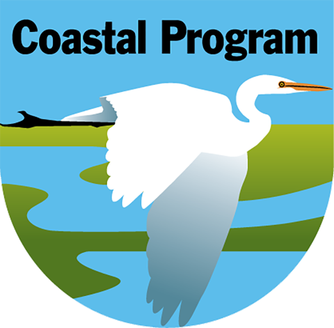Coastal Program logo with a stylistic white bird flying over marsh