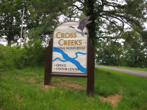 An image of the entrance sign for Cross Creeks National Wildlife Refuge.