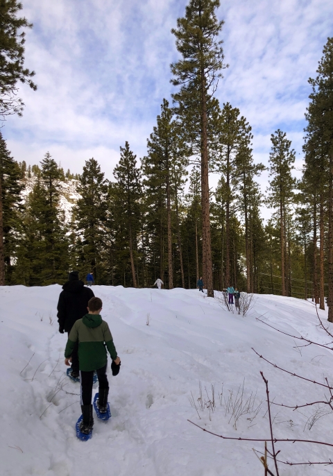 Snowshoeing at a fish hatchery in Washington