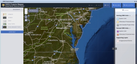 Screen capture of the Coastal Barrier Resource System projects mapper.