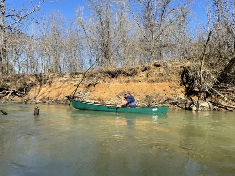 Jeffrey Drummond in a canoe