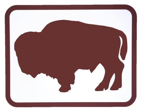 Icon of a bison used to denote auto tour stop signs