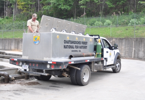 Trout distribution truck at Chattahoochee Forest National Fish Hatchery