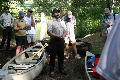 Eric Prowell speaking to a group about the Etowah River