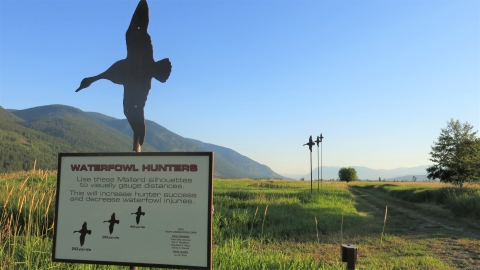Waterfowl hunt signage and silhouettes to gauge distances.