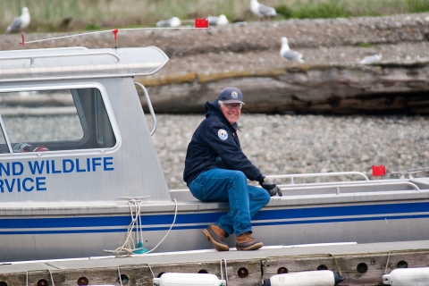 Refuge Volunteer Dave Christy Readies the Boat on Protection Island