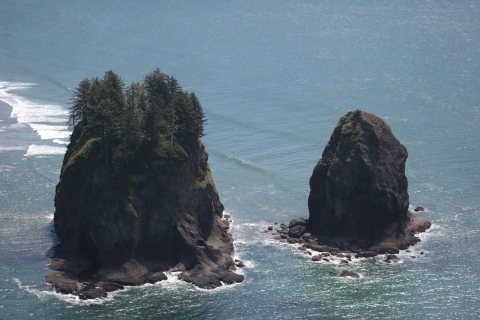 Aerial View of Two Rugged Washington Coastal Islands