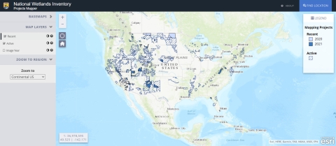 Screen capture of the National Wetlands Iinventory project mapper.