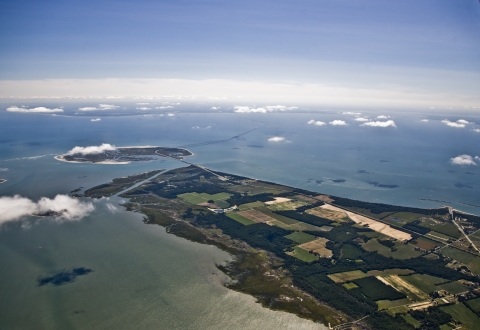 Aerial view of the southern tip of the Delmarva Peninsula and Fisherman Island