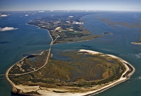 An aerial view of Fisherman Island looking toward the North.