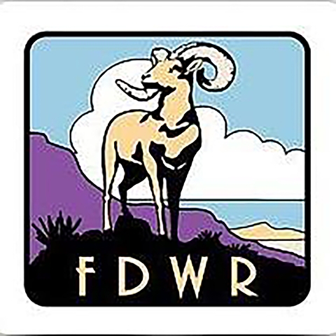 LOGO with bighorn sheep on a hill with blue sky and a cloud in the background