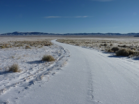 Trackless road in the winter at Ruby Lake NWR.