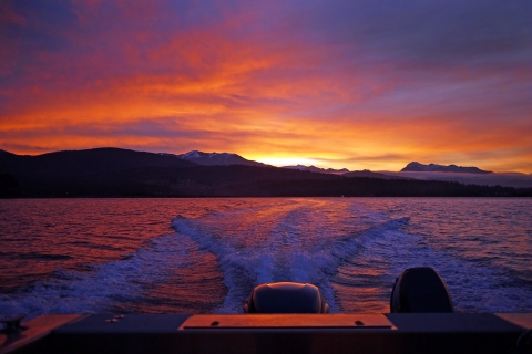 Spectacular Sunset Viewed Over the Wake of A Boat Underway