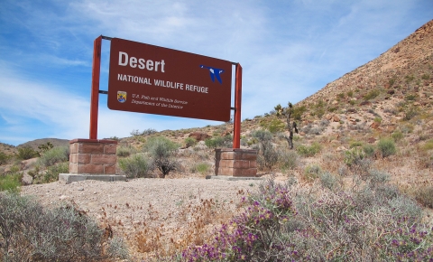 Welcome sign for Desert NWR