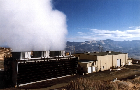 Aerial view of geothermal power plant.