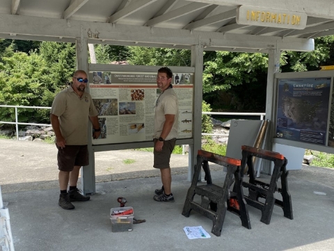 New panels installed at the visitor information kiosk at Chattahoochee Forest National Fish Hatchery