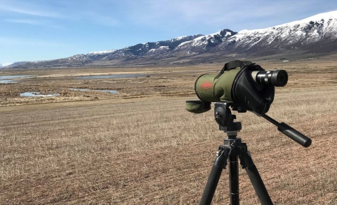 Spotting scope with view of Oxford Slough Waterfowl Production Area 