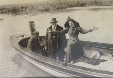 George Parsons and his wife Sarah Eddy Parsons arriving at their dock on Wassaw Island in 1866.
