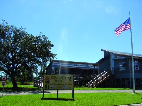 The Grand Bay Coastal Resources Center, which serves as headquarters and visitor contact station of the refuge is pictured here. 