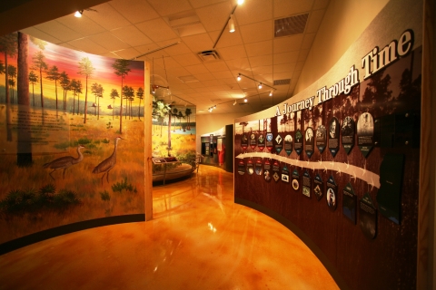 A view of the exhibit hall inside the refuge Visitor Center