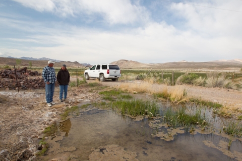 Partners for Fish and Wildlife: Biologist Christiana Manville Meeting with Landowner David Spicer to Monitor Progress of Amargosa Toad Breeding Sites on Spicer Ranch