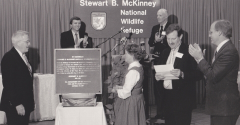 A ceremony to rename the refuge Stewart B. McKinney National Wildlife Refuge, after the congressman's death.