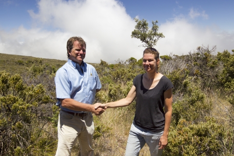 Partners for Fish and Wildlife Hawaii: Biologist Jennifer Higashino Meeting With Haleakala Ranch Chief Operating Officer Scott Meidell 