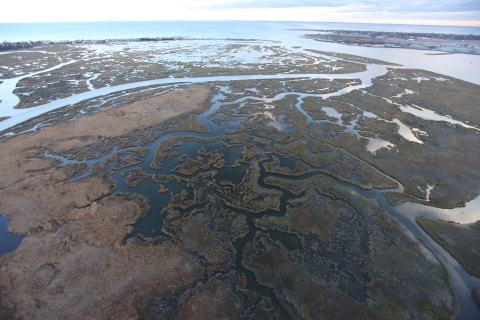 Aerial view of Milford Point in the aftermath of storm Sandy.