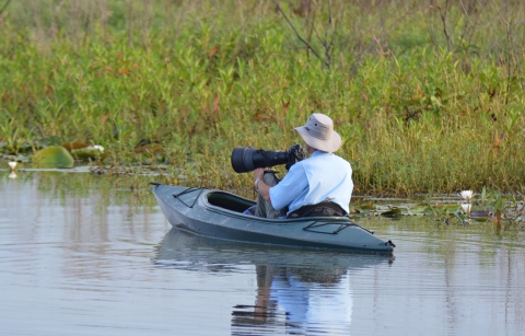 Photographer in kayak at Savannah NWR