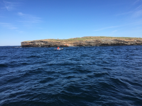rowing to shore, coastal island