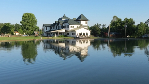 Lake view of Historic Neosho Fish Hatchery in Missouri is America's oldest operating federal hatchery.