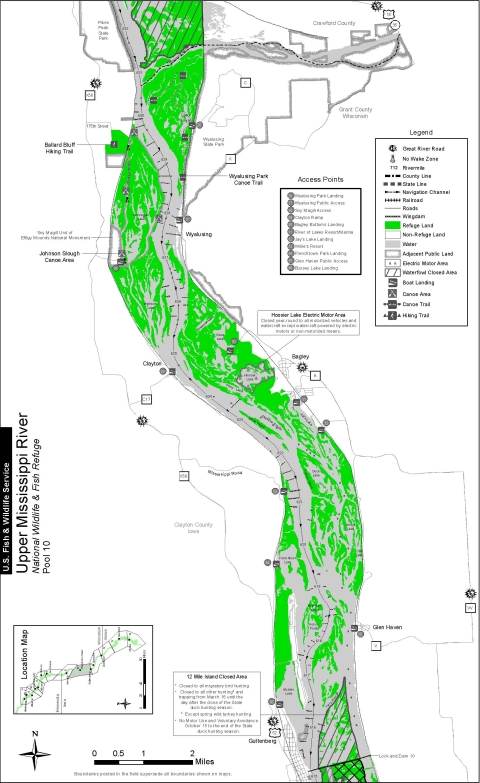Map of Lower Pool 10 on the Upper Mississippi River National Wildlife and Fish Refuge