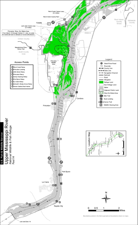 Map of Lower Pool 14 on the Upper Mississippi River National Wildlife and Fish Refuge