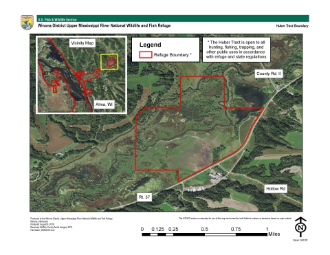 Map of Pool 4 -Huber Tract on the Upper Mississippi River National Wildlife and Fish Refuge-For Information Call 609-779-2392