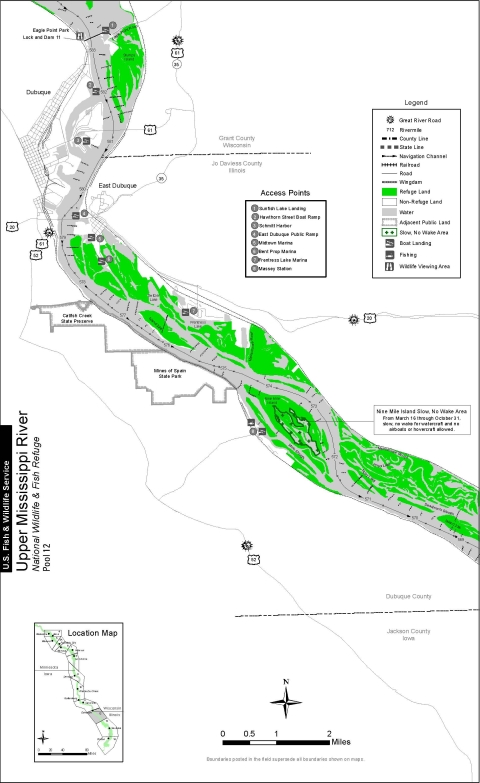 Map of Upper Pool 12 on the Upper Mississippi River National Wildlife and Fish Refuge
