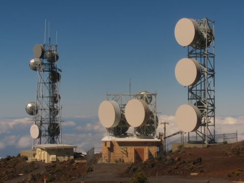 Habit view communication towers at Science City, Maui, Hawaii.