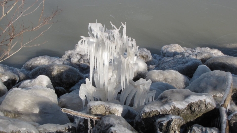 A winter ice formation at Ottawa National Wildlife Refuge.