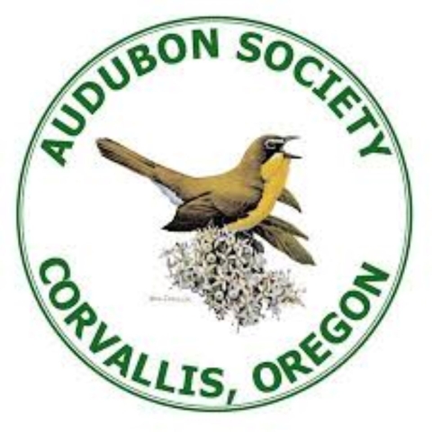 Round logo with a bird in the middle, surrounded by text "Audubon Society Corvallis, Oregon"