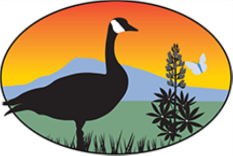 Friends of Willamette Valley Logo with a Goose, a stalky flower and a butterfly. 