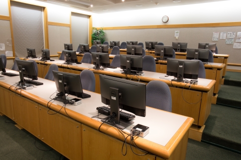 tiered classroom with computer