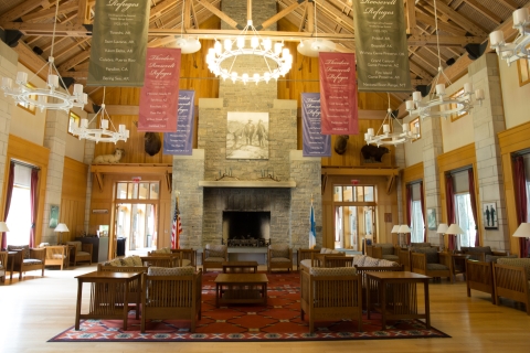 large sitting room with fireplace