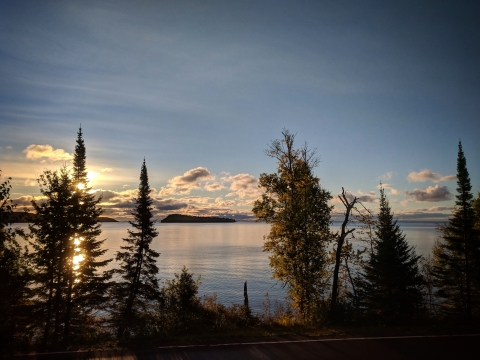The sun rises over Lake Superior