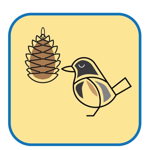 Icon of a bird and pinecone