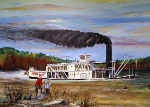 The Steamboat Bertrand painted steaming down the Missouri River.