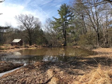 Pond along a tributary of the Rockaway Creek being restored to natural stream channel