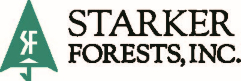 Graphic of a tree with the letters "SF" inside it. Text reads "Starker Forests, Inc."
