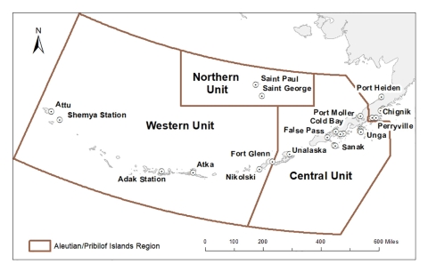 Map of Aleutian/Pribilof Islands Region