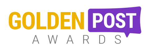 a purple and yellow logo that reads golden post awards