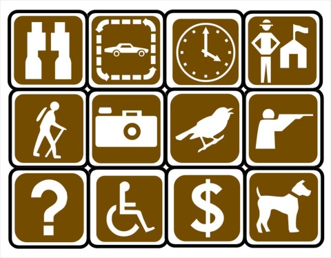collage of 12 symbols representing visitor activities